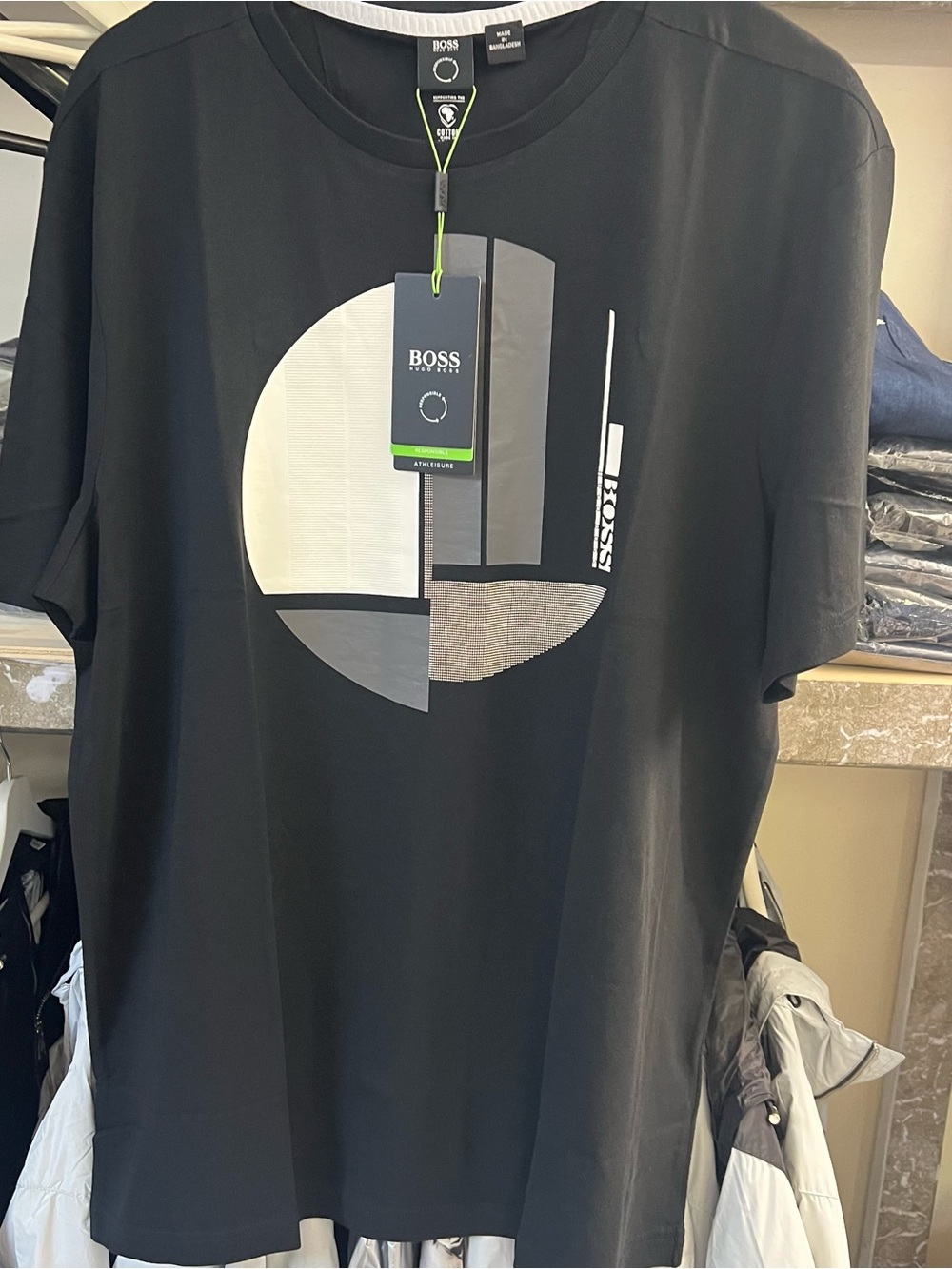 BOSS Black Short-Sleeve Crewneck with Monochrome Geometric Print